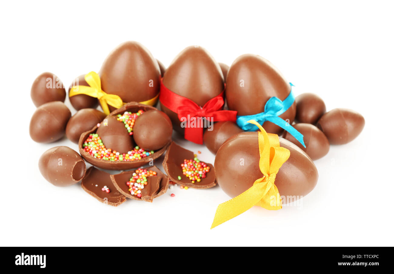 Chocolate Easter eggs isolated on white Stock Photo - Alamy