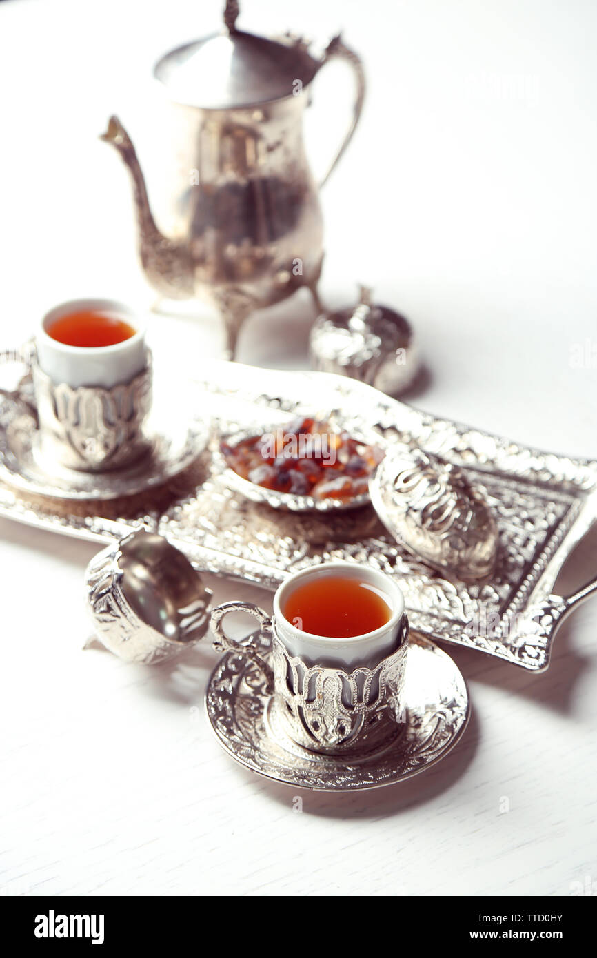 Antique teaset on table closeup Stock Photo Alamy