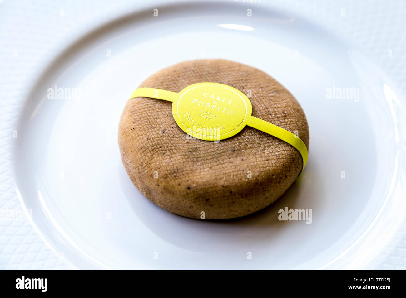 Cheesecake by renowned molecular cuisine chef Albert Adria at Cakes & Bubbles at Cafe Royal, London, UK Stock Photo