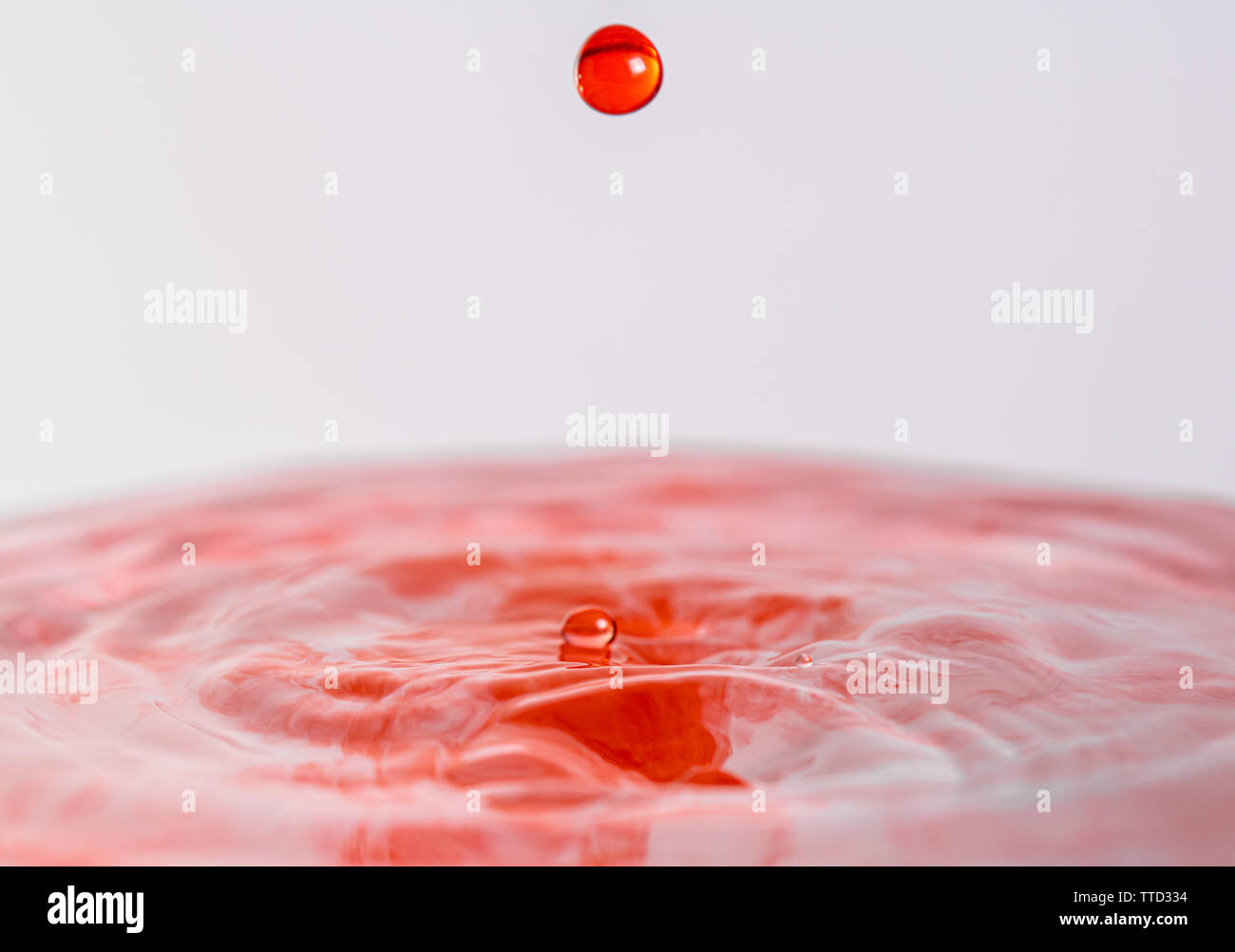 Close up macro photography of a red water, resembling blood, drop ...