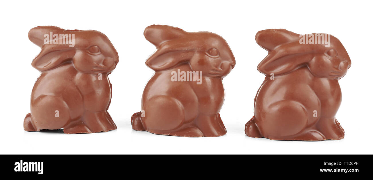 Chocolate Easter bunnies, isolated on white Stock Photo