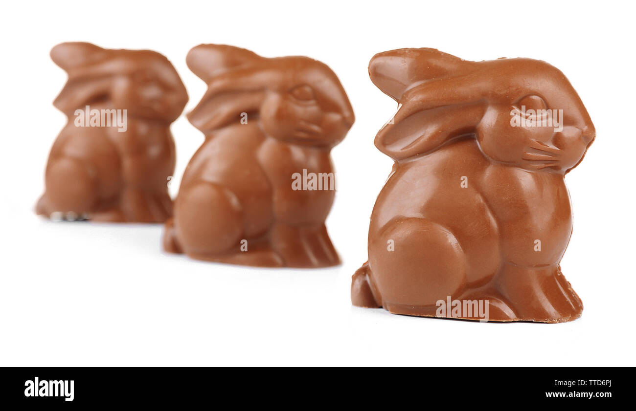 Chocolate Easter bunnies, isolated on white Stock Photo