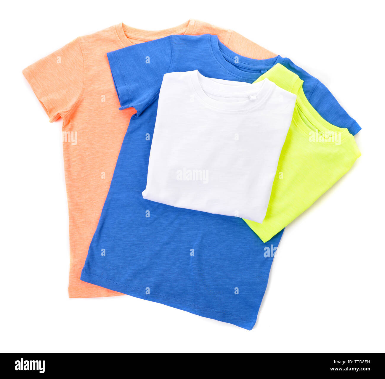 Colourful cotton T-shirt isolated on white background Stock Photo - Alamy