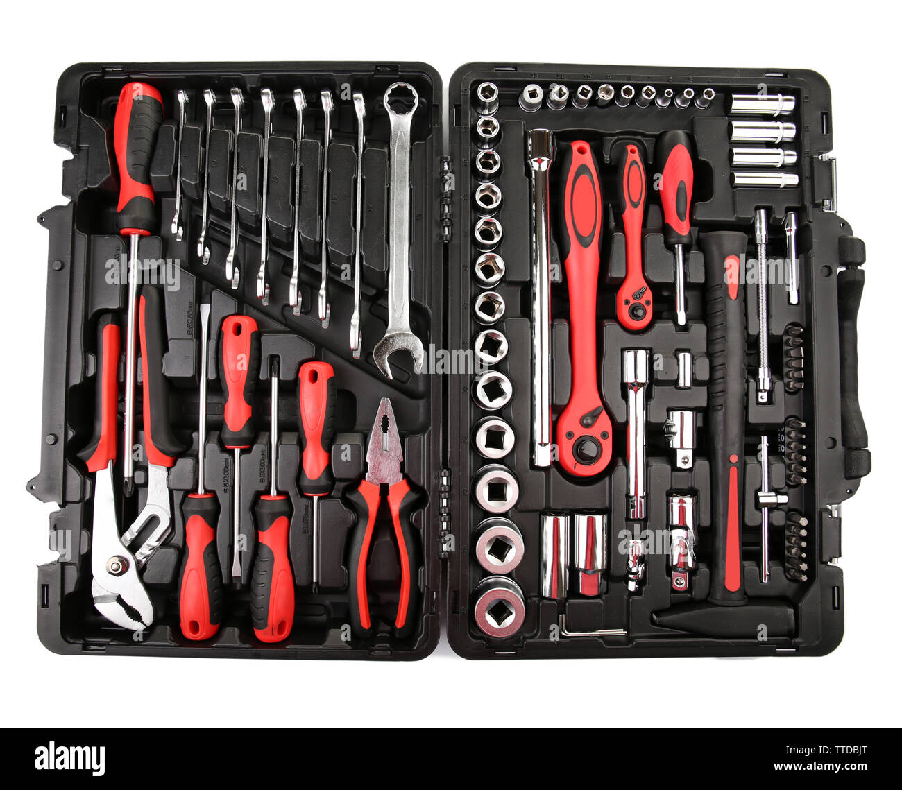 Box Tools Componenent Set of tools in box isolated on white Stock Photo - Alamy