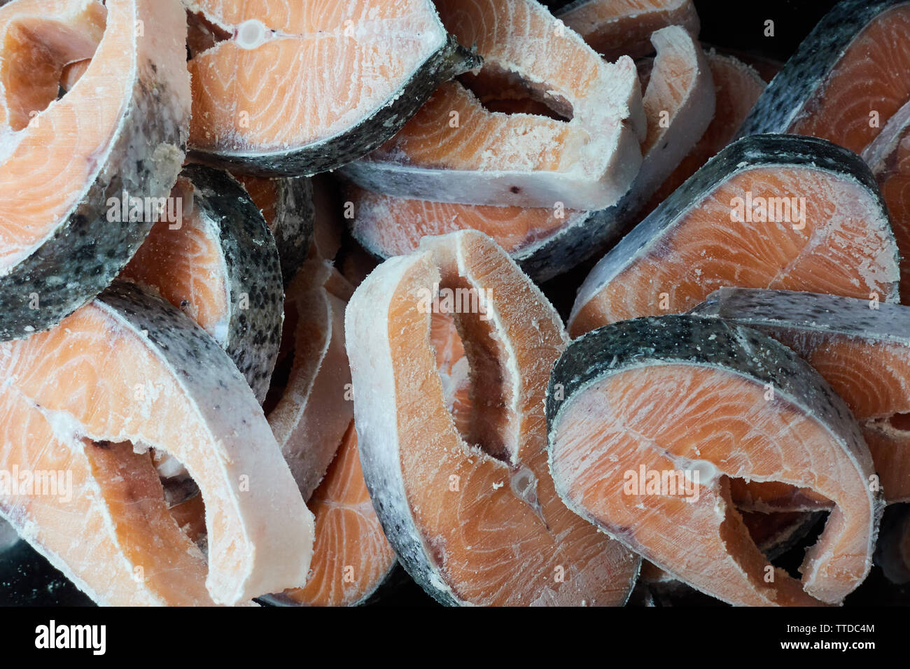 Frozen fish in the refrigerator grocery store Stock Photo Alamy