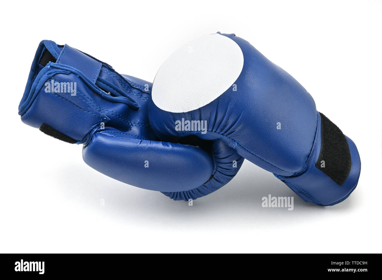 Blue boxing gloves on an isolated white background.Mitten Stock Photo