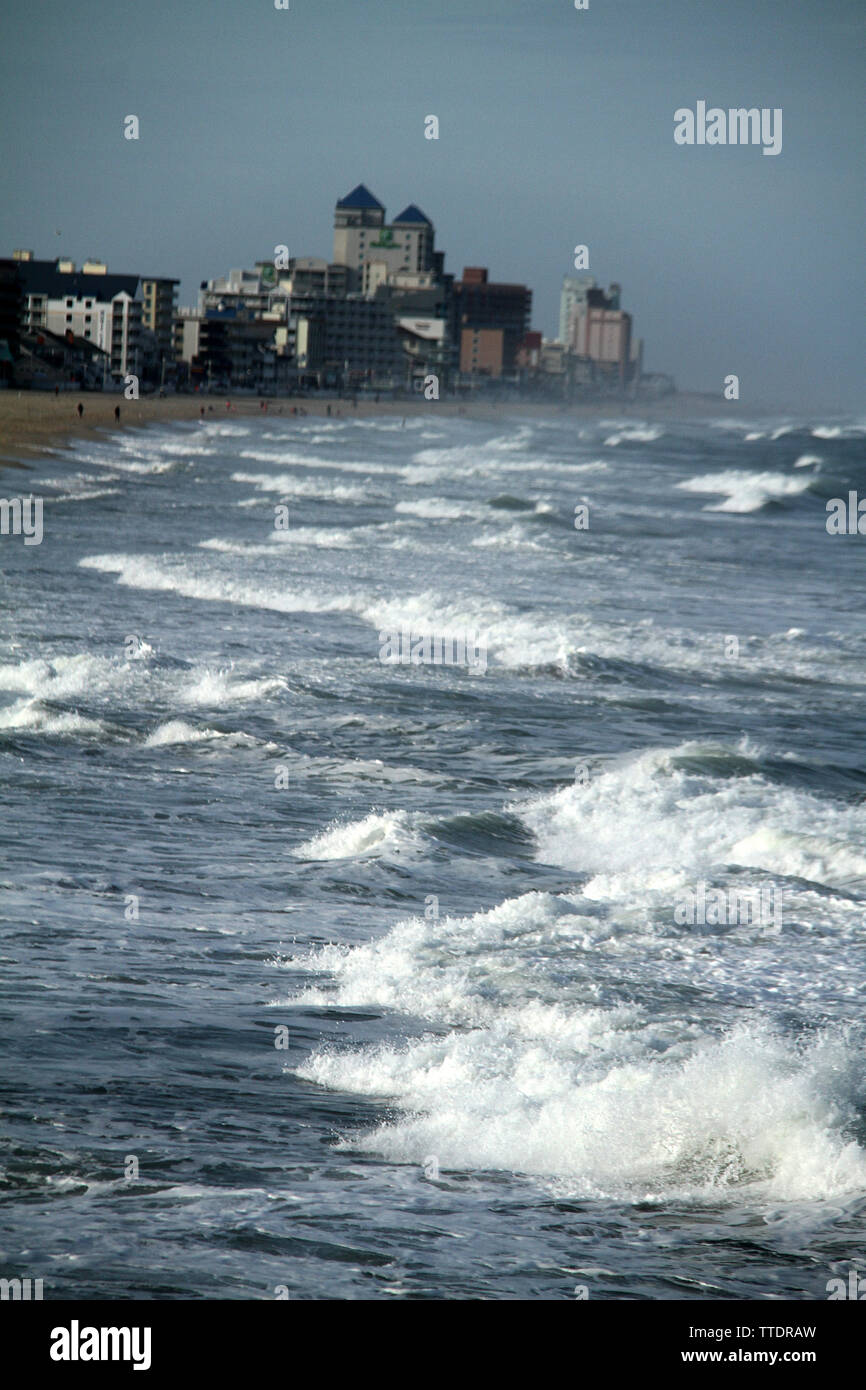 Waves touching the shore on the beach of Ocean City, Maryland, USA Stock Photo