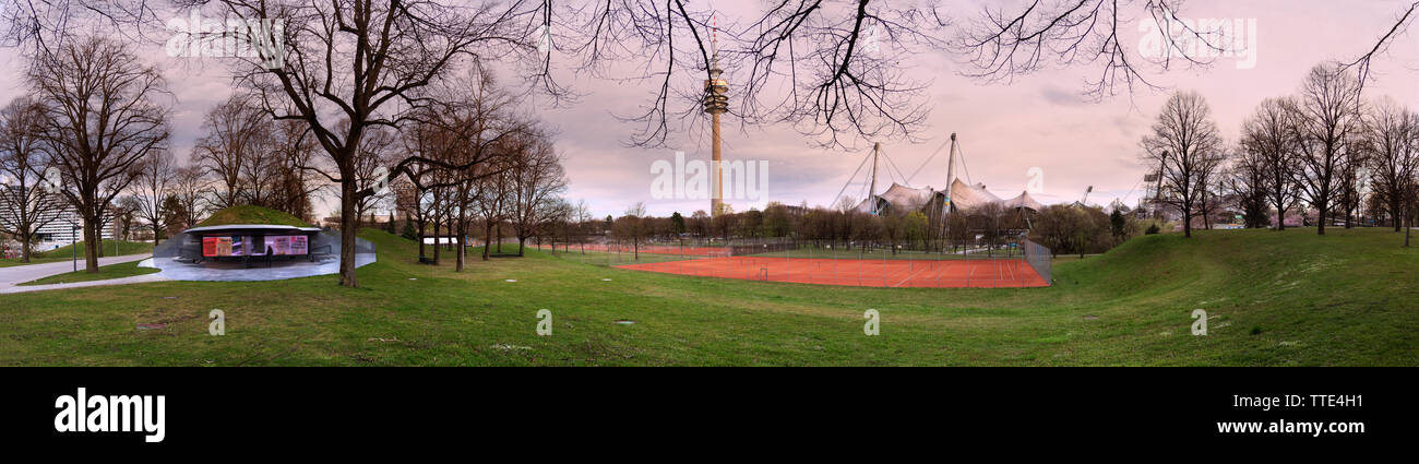 Wide angle vista of the Olympic Park / Olympiapark in Munich Stock Photo