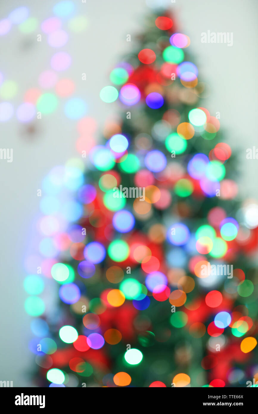 Christmas lights on Christmas tree of abstract background Stock Photo