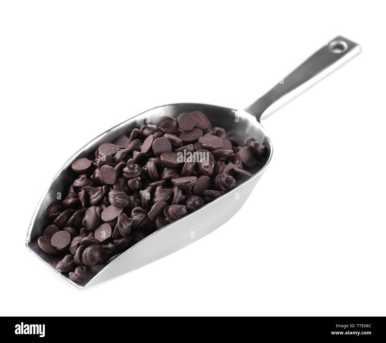 Choco Morrel Chocolate morsels in scoop isolated on white Stock Photo - Alamy