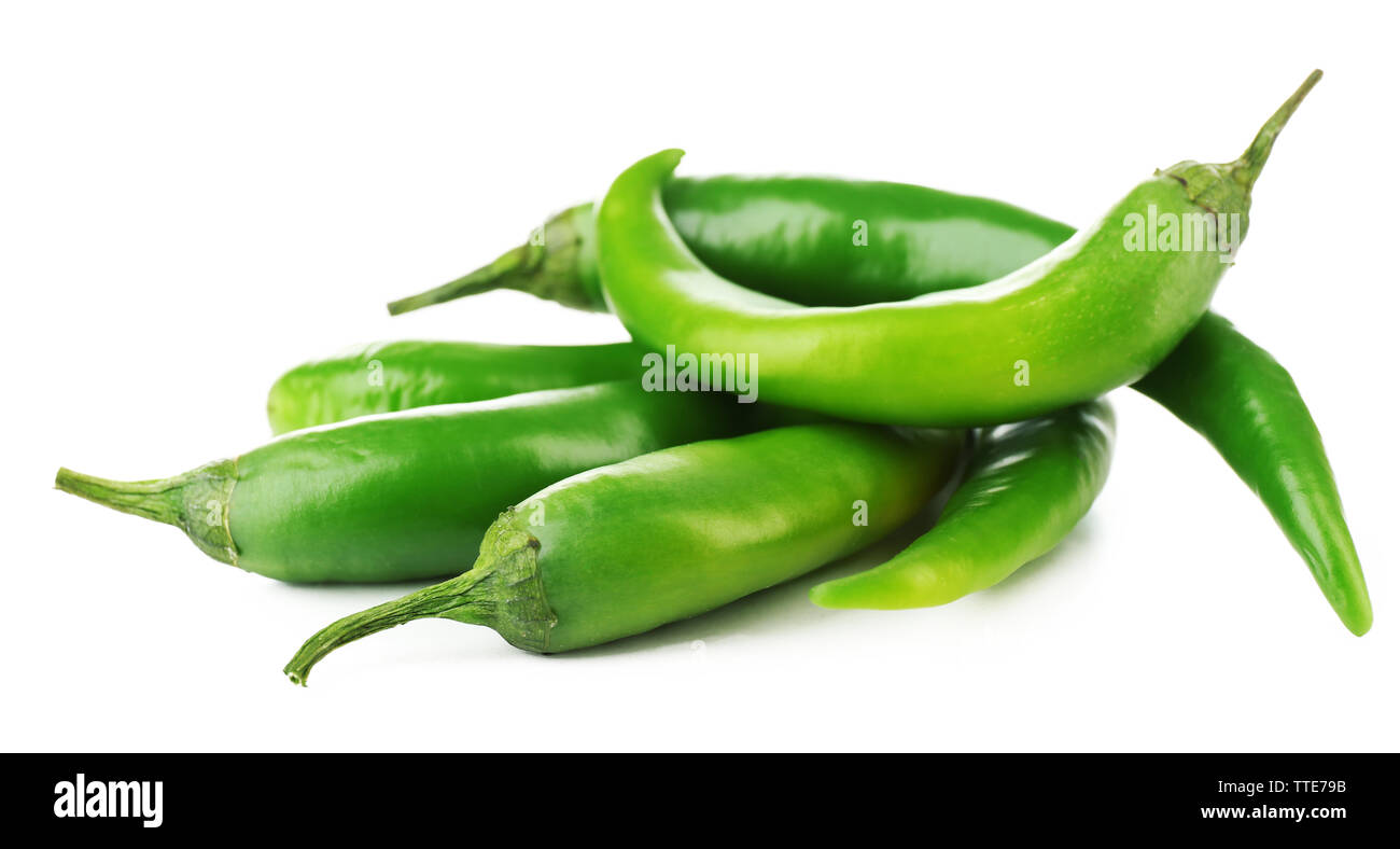 Green chili peppers isolated on white Stock Photo - Alamy