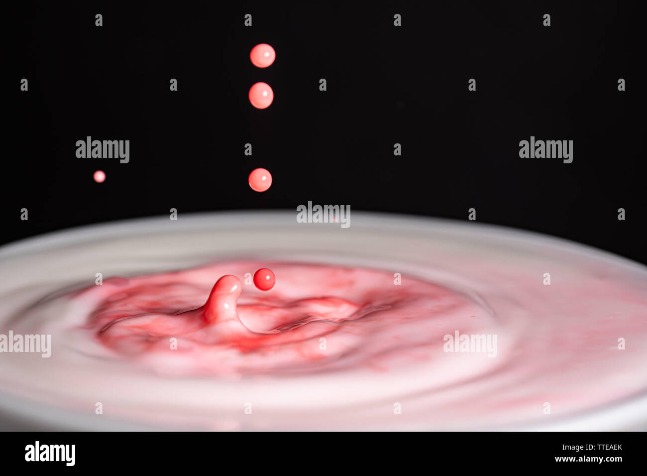 Splash of milk droplets in close up macro high resolution isolated ...