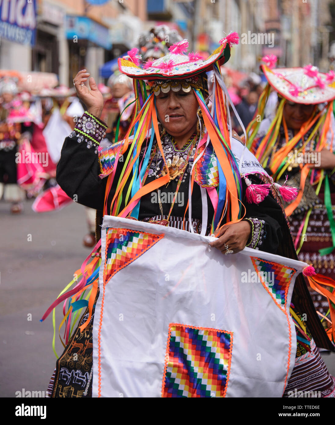 Costumed dancers at the colorful Gran Poder Festival, La Paz, Bolivia ...