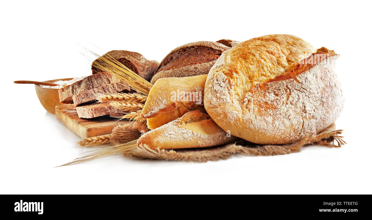 Fresh baked bread and wheat ears, isolated on white Stock Photo - Alamy