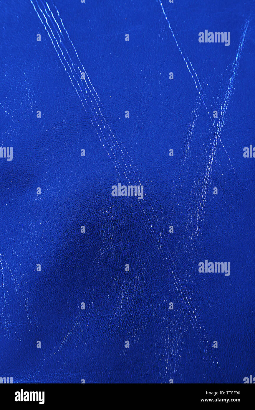 Blue leather texture with crumpled uneven surface Stock Photo