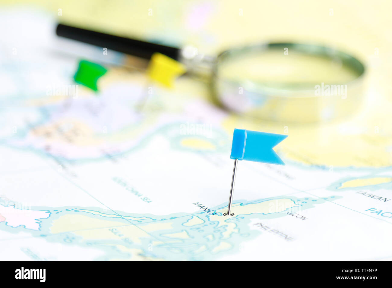 Pin flag picking on map for travelling and touring concept Stock Photo ...