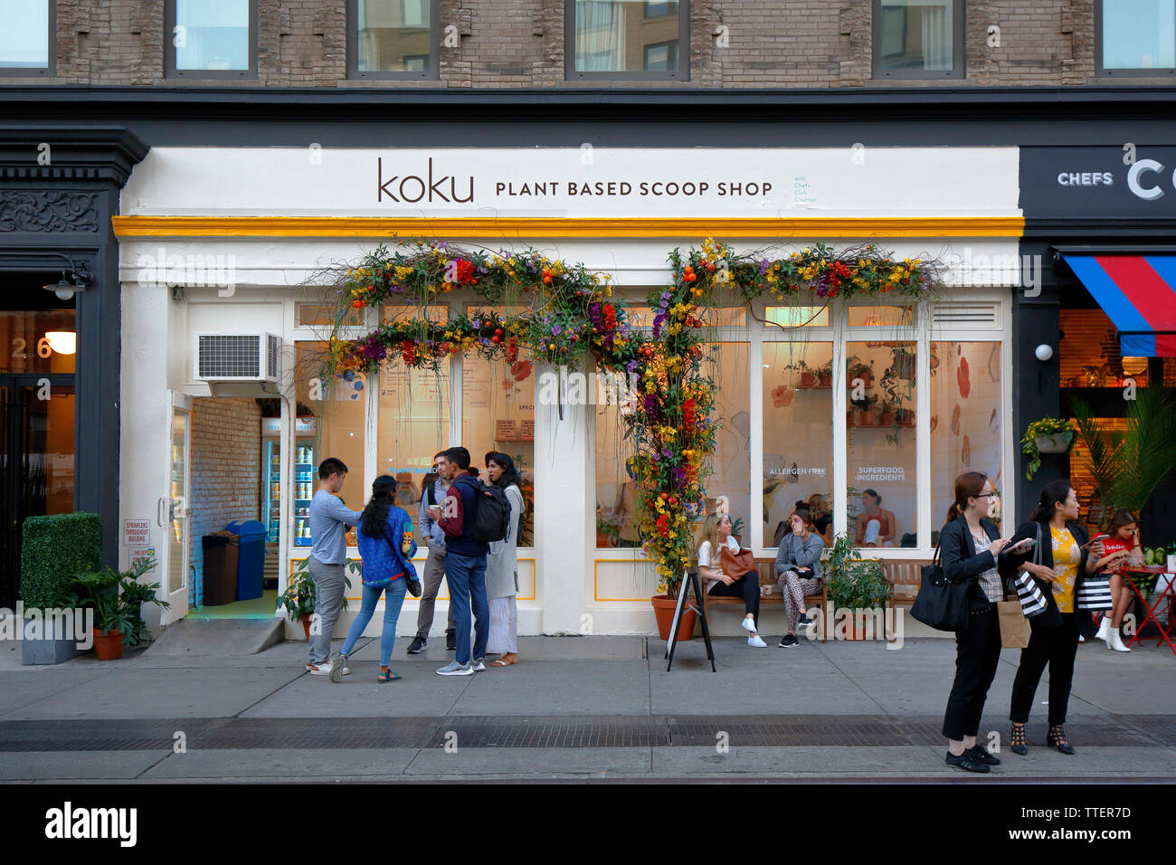 Koku, 226 Lafayette St, New York, NY. exterior storefront of a vegan ice cream shop in the SoHo neighborhood of Manhattan. Stock Photo