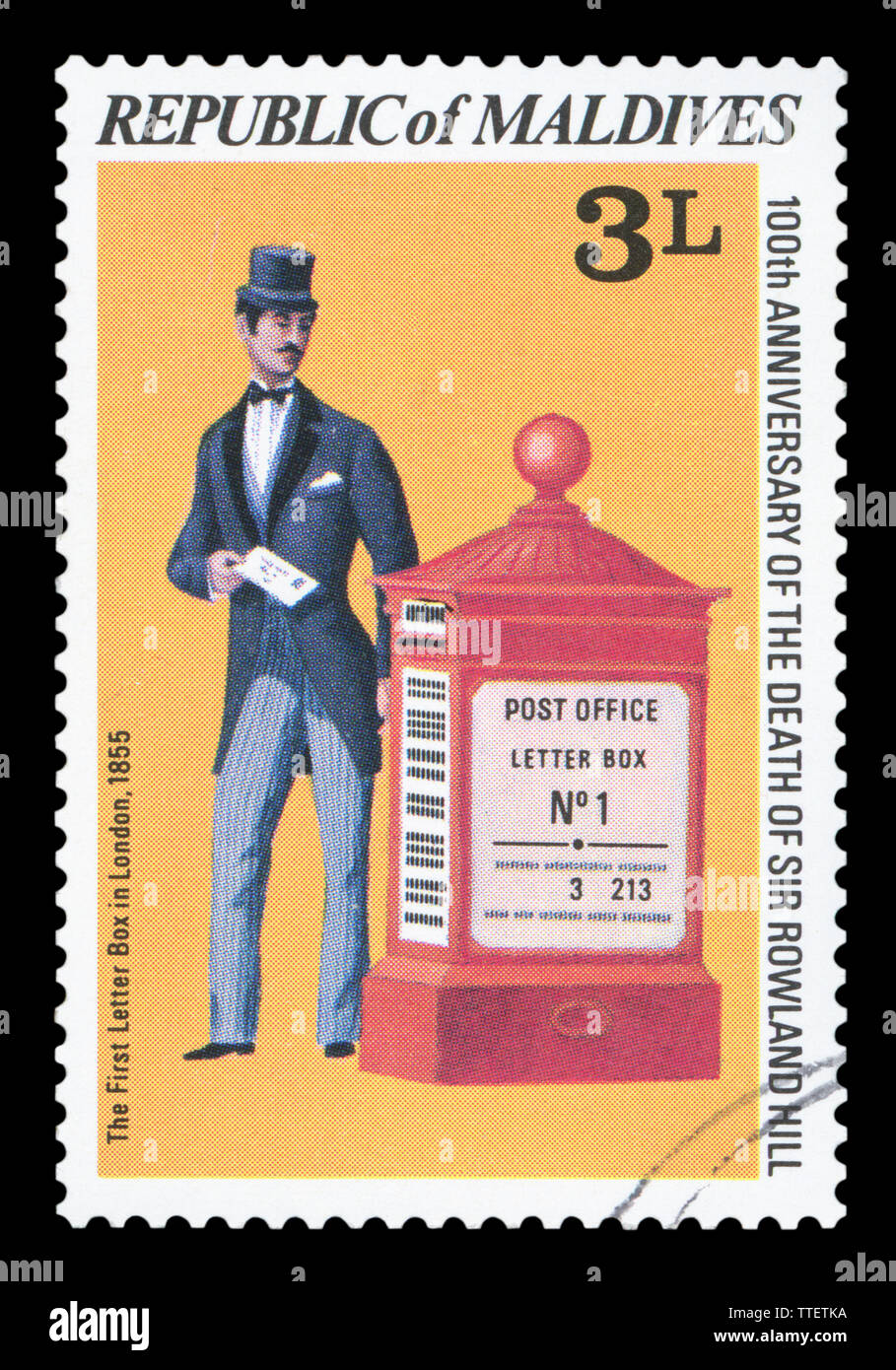 MALDIVES CIRCA 1998 a postage stamp printed in Maldives showing an image of The first letter