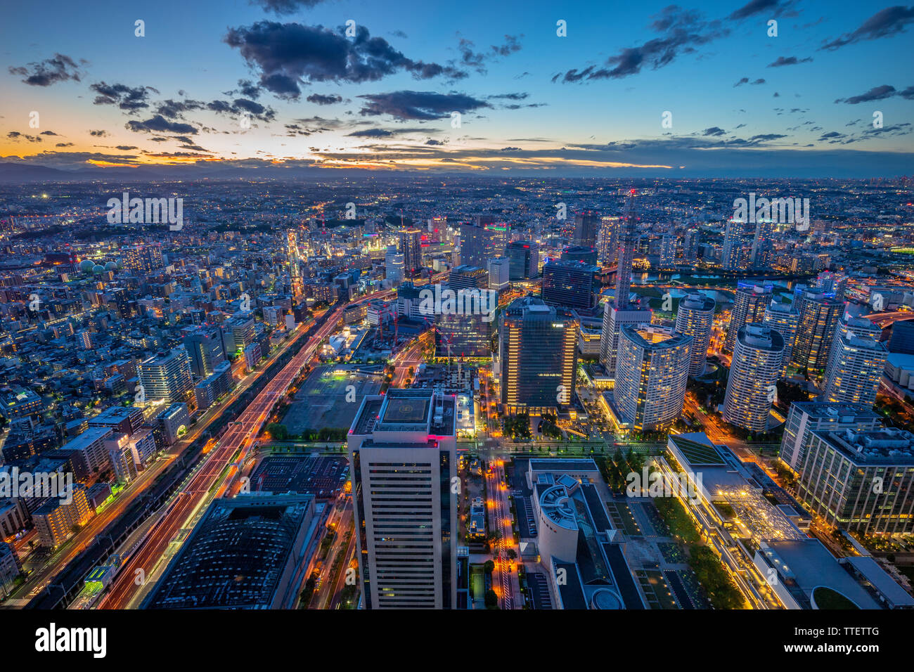 aerial view of yokohama port in japan at night Stock Photo - Alamy