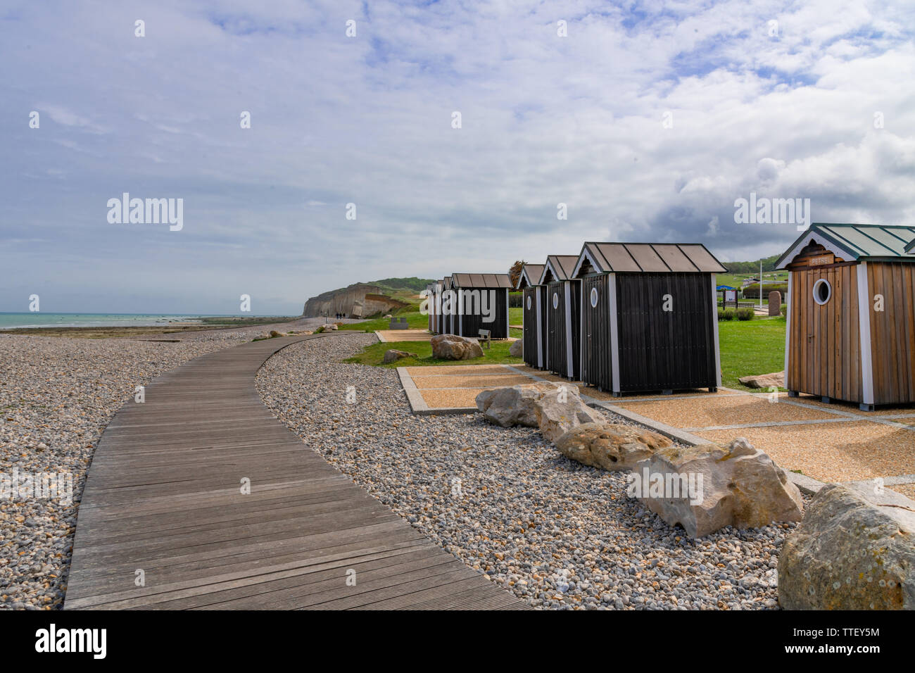 Beach cabins in normandy Stock Photo Alamy