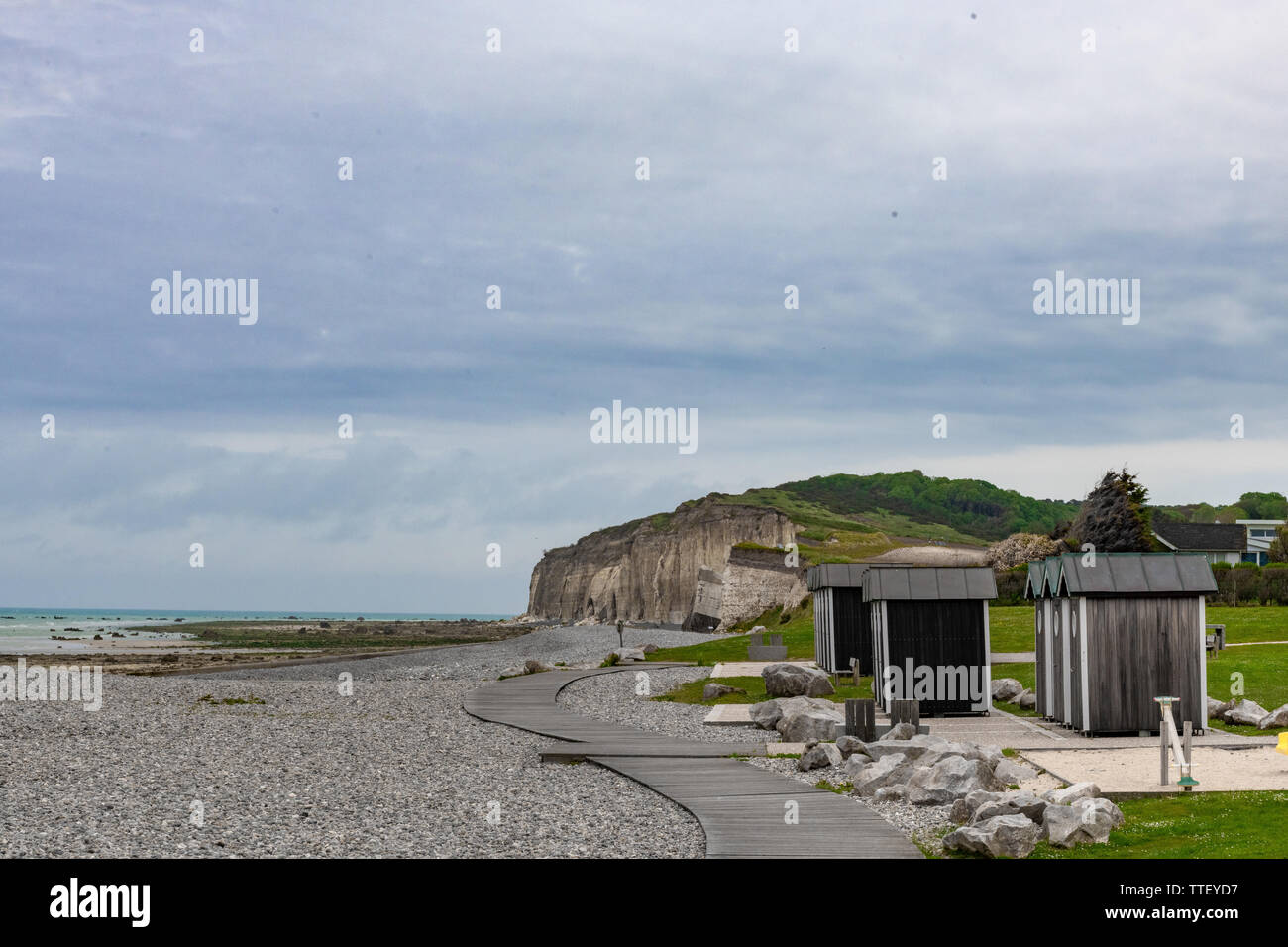 Beach cabins in normandy Stock Photo Alamy