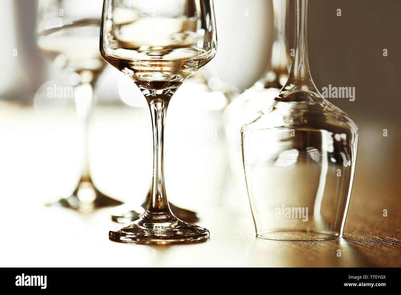 Empty wineglasses on a table, close up Stock Photo