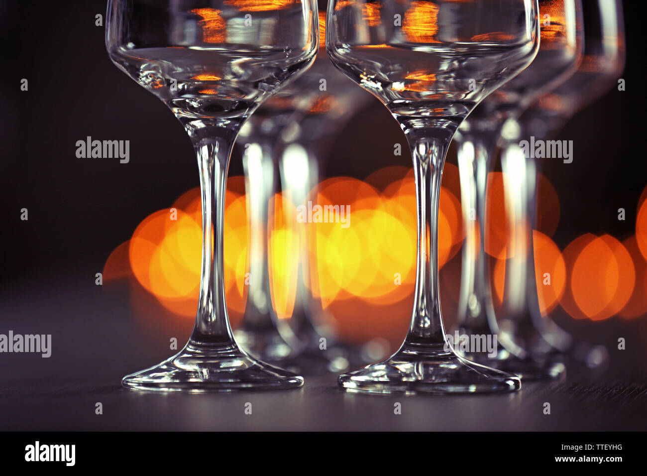Empty wineglasses on a table, close up Stock Photo