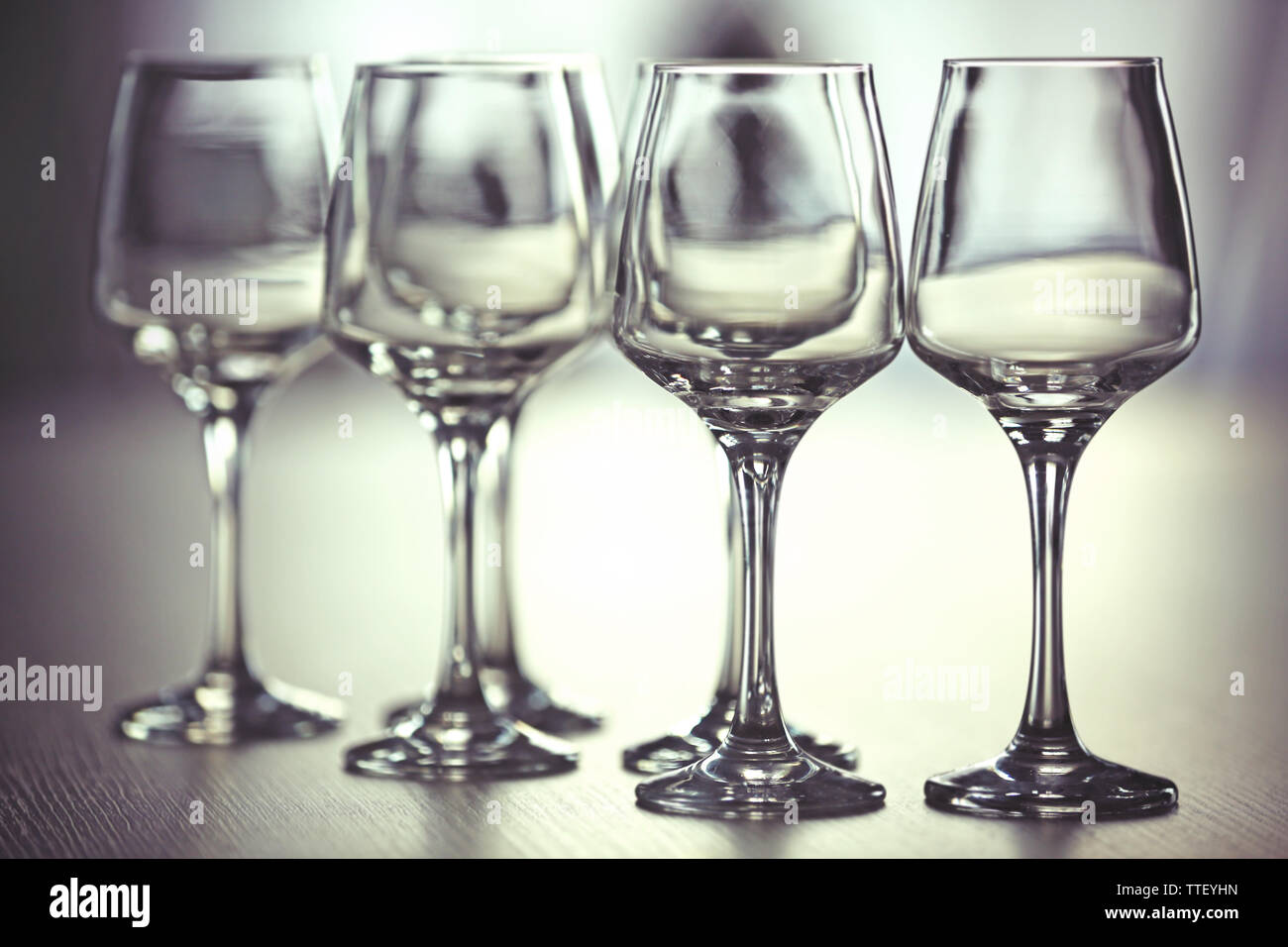 Empty wineglasses on a table, close up Stock Photo