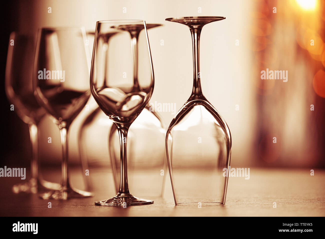 Empty wineglasses on a table, close up Stock Photo