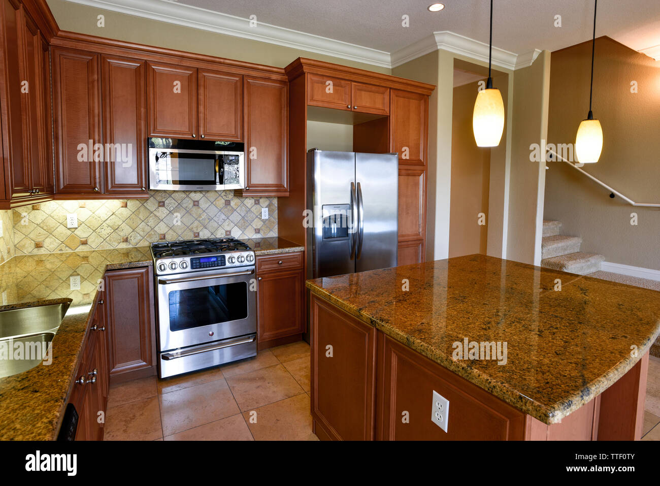 Modern Residential Kitchen Home Interior Stock Photo