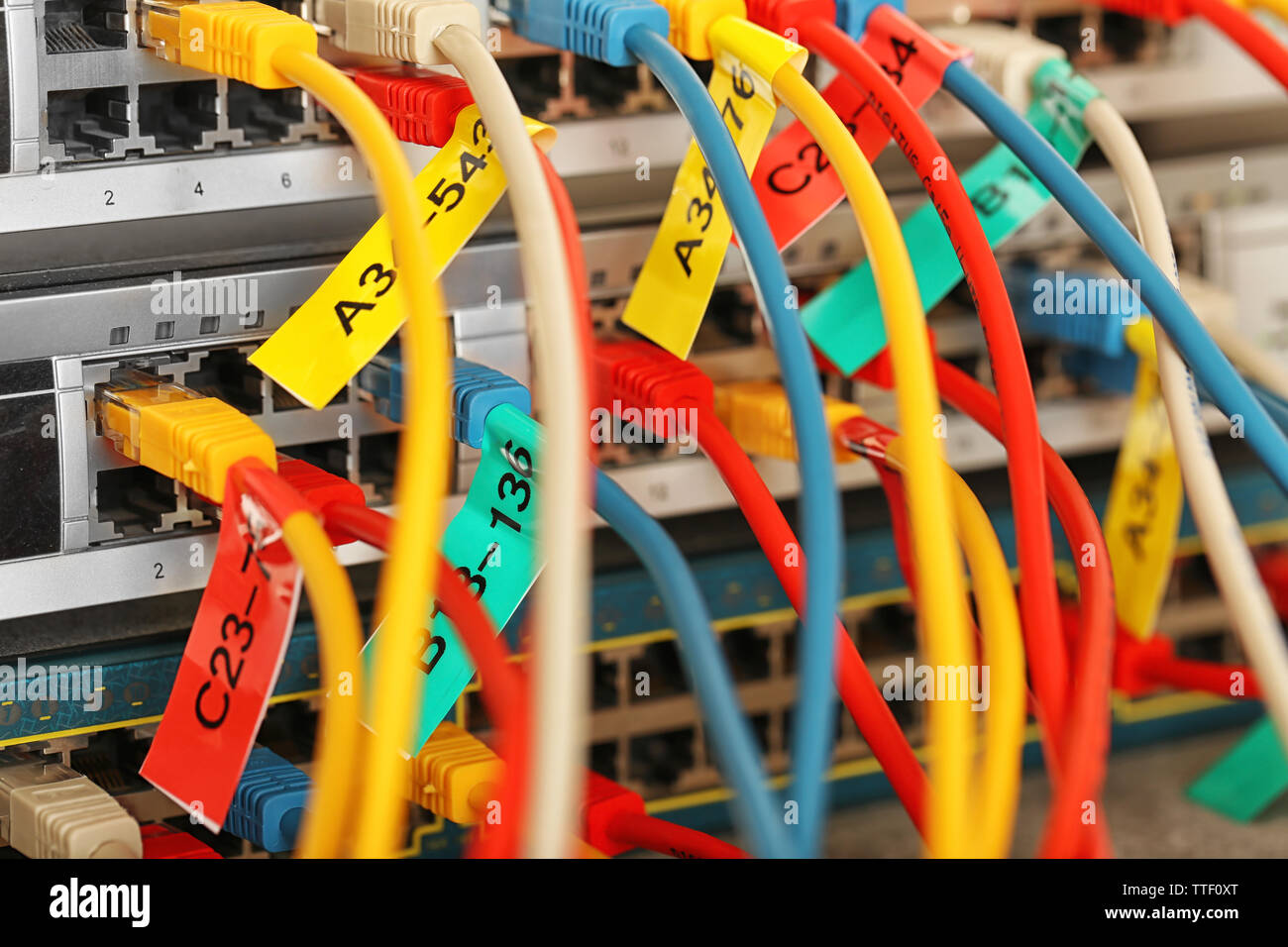 Ethernet cables connected to network switch, close up Stock Photo - Alamy