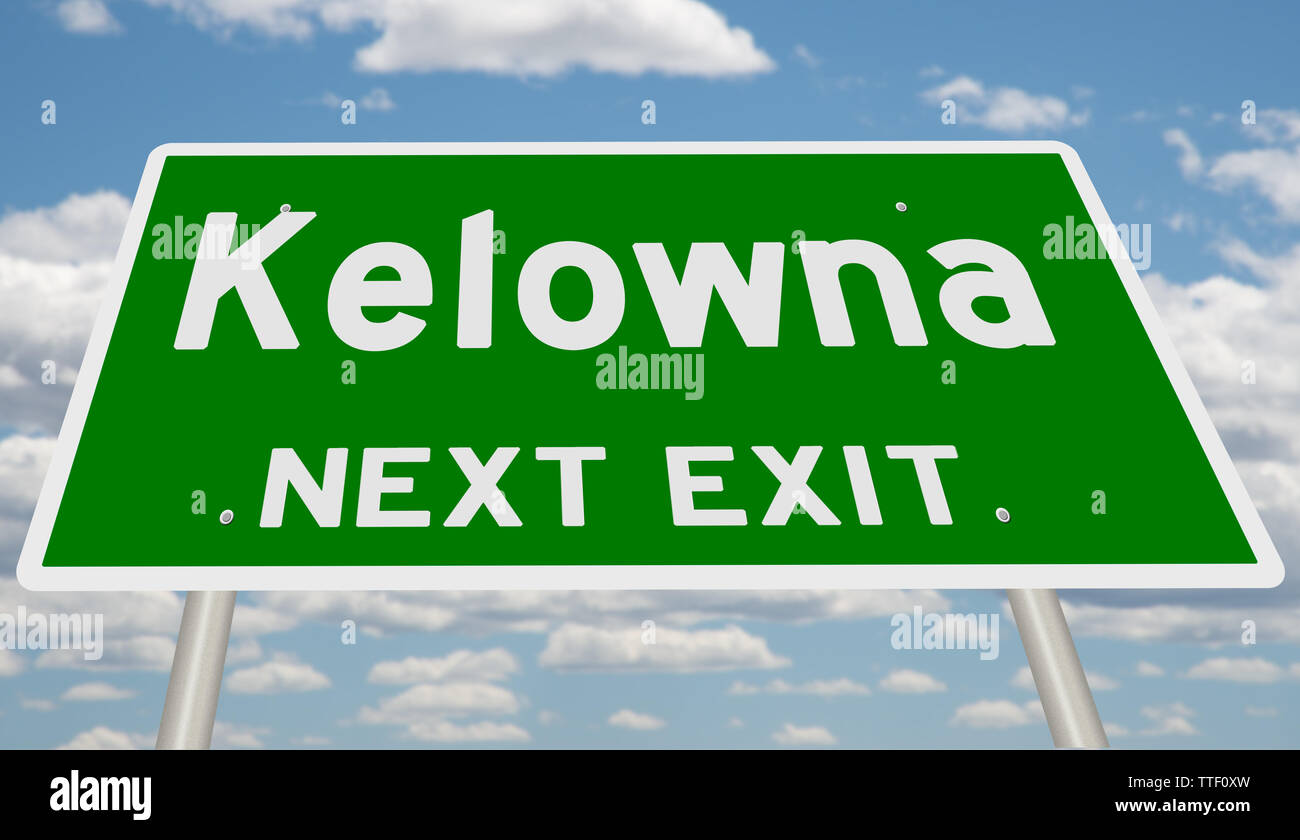 Rendering Of A Green Highway Sign For Kelowna British Columbia Stock   Rendering Of A Green Highway Sign For Kelowna British Columbia TTF0XW 