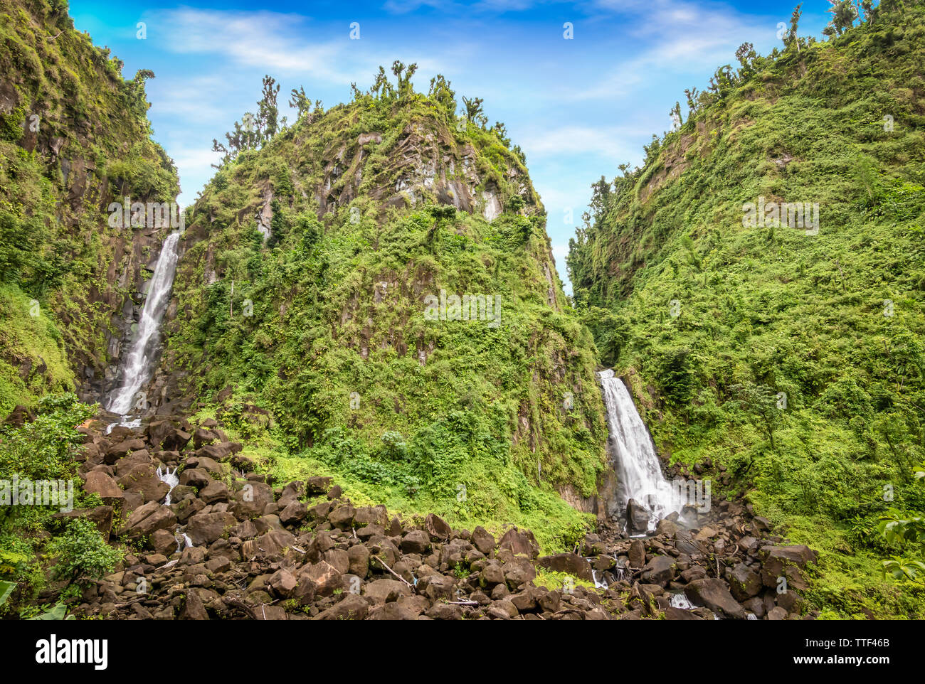 Stunning waterfalls in Dominica, Trafalgar falls, Caribbean. Stock Photo
