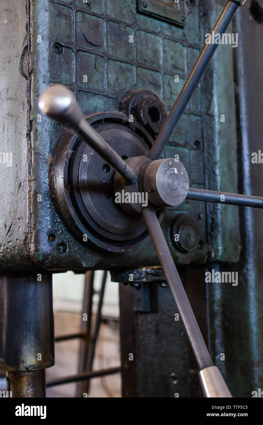 Details of industrial machine control, buttons and levers Stock Photo