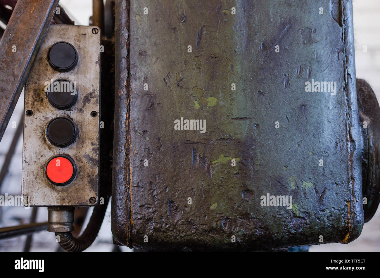 Details of industrial machine control, buttons and levers Stock Photo