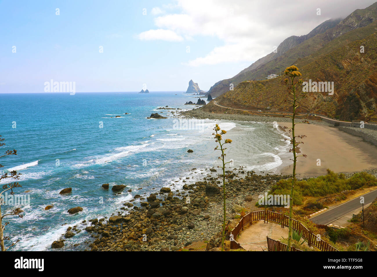 Playa de Almaciga beautiful beach with black sand, Tenerife, Spain Stock Photo