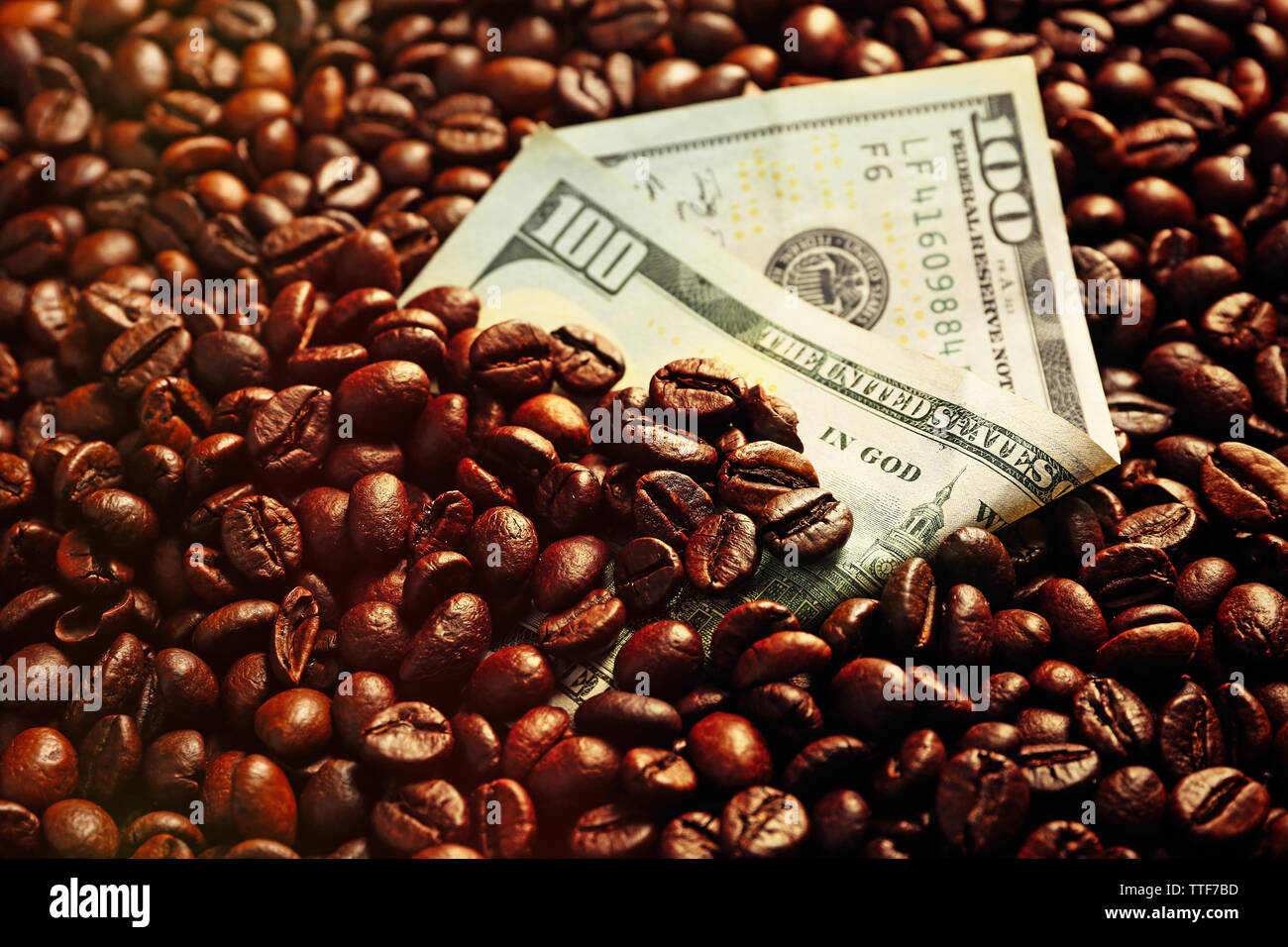 Coffee beans and US dollar banknote Stock Photo Alamy