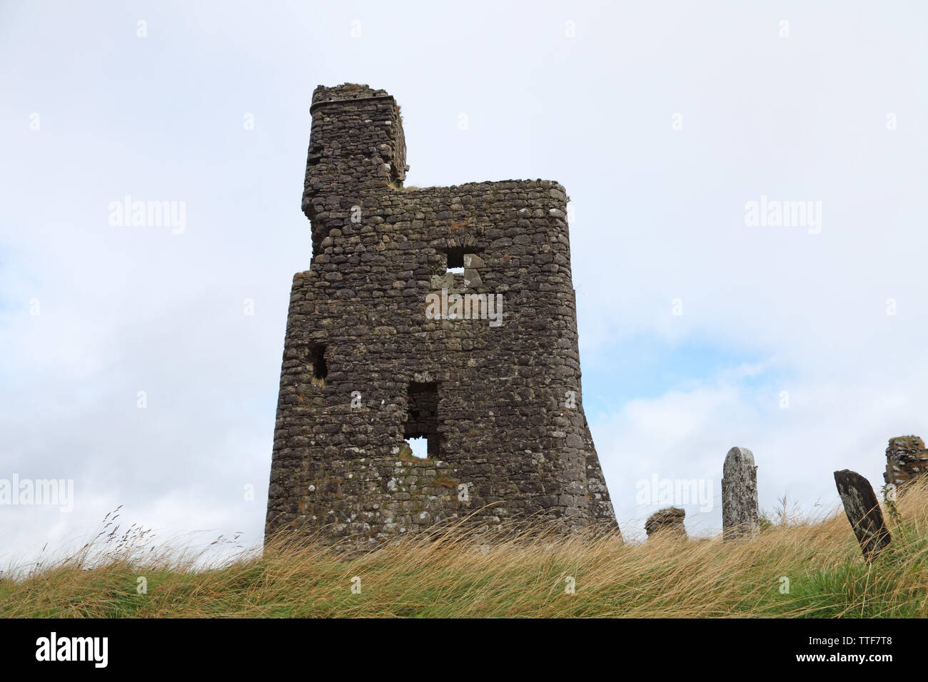 Medieval church and tower ruins and ancient graveyard, Moylagh Hill