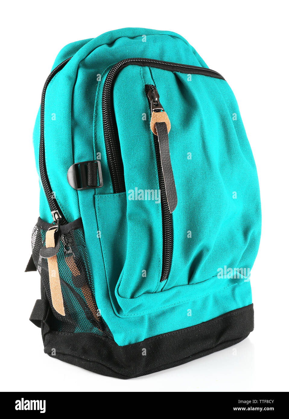 Green school bag, isolated on white Stock Photo Alamy