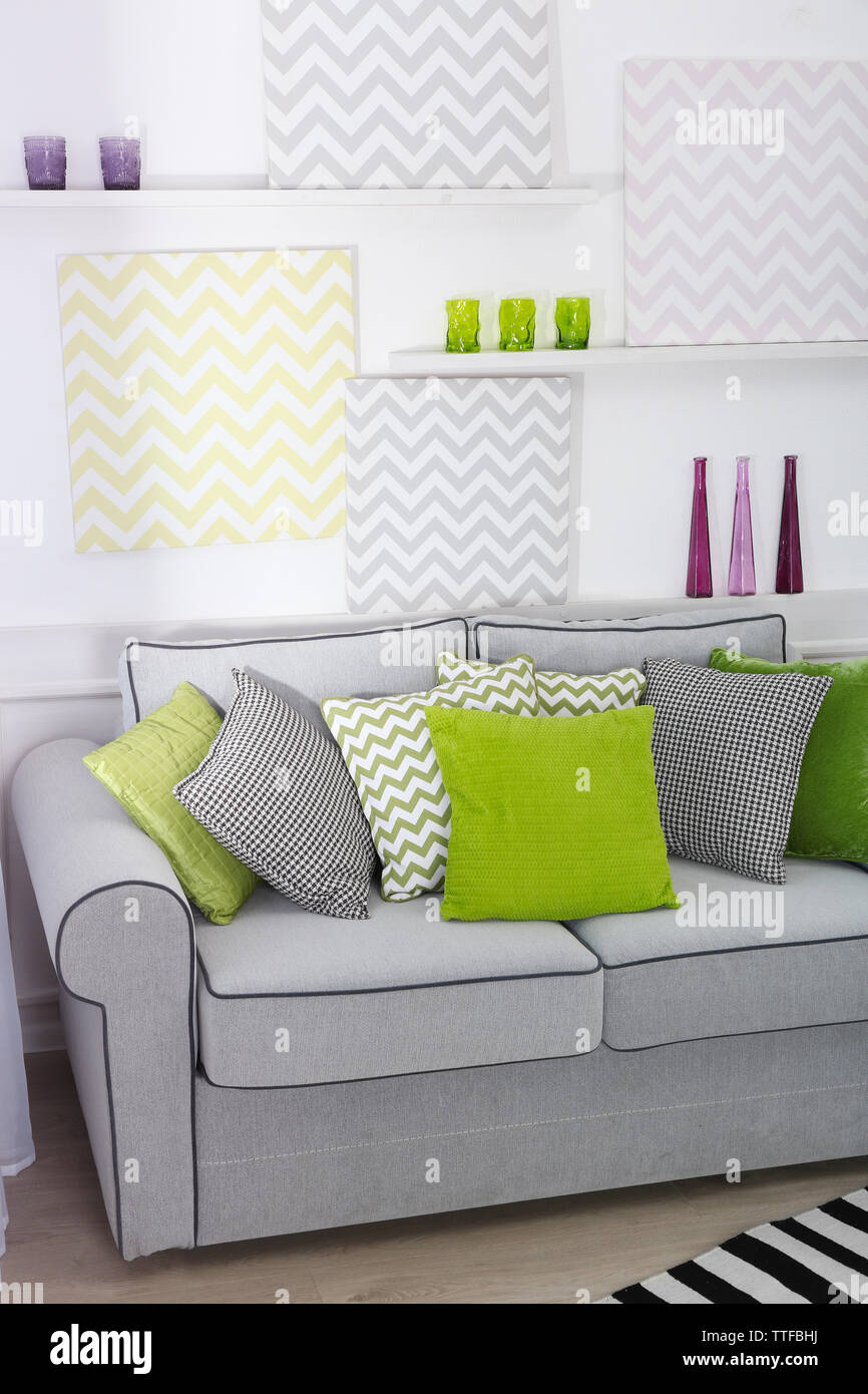 Green White Striped Sofa In Stock Photos Green White Striped