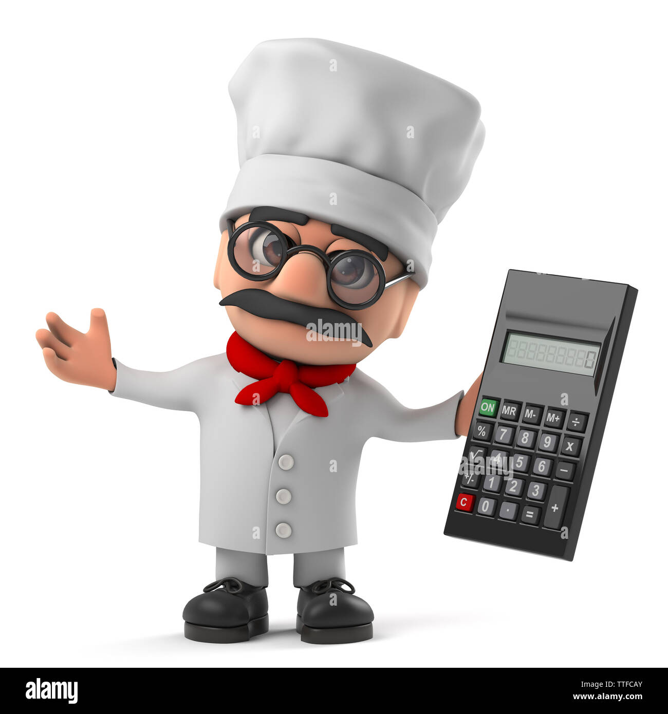 3d render of a funny cartoon Italian pizza chef character holding a  calculator Stock Photo - Alamy