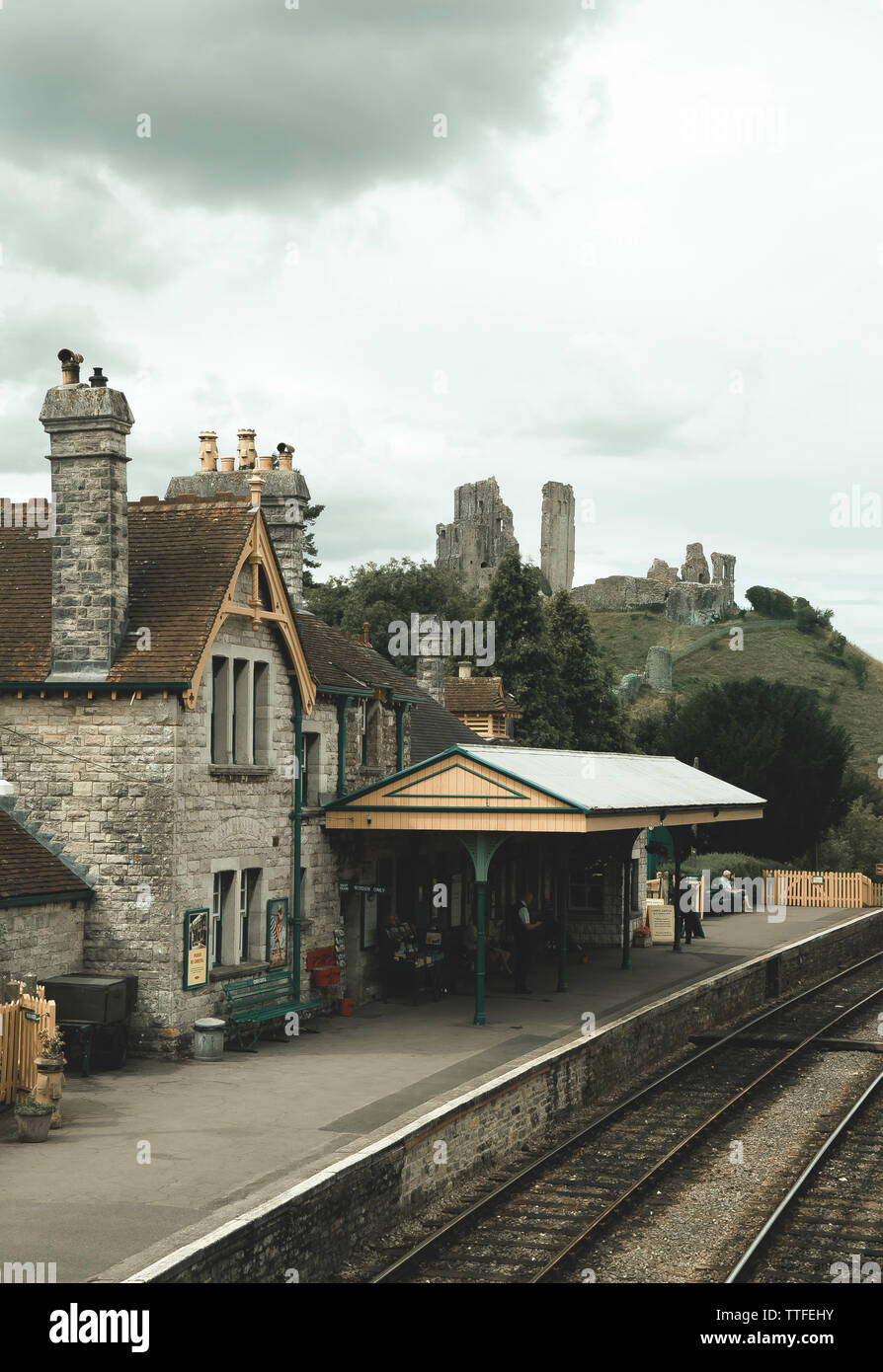 Old railway station in the English village of Corfe Stock Photo
