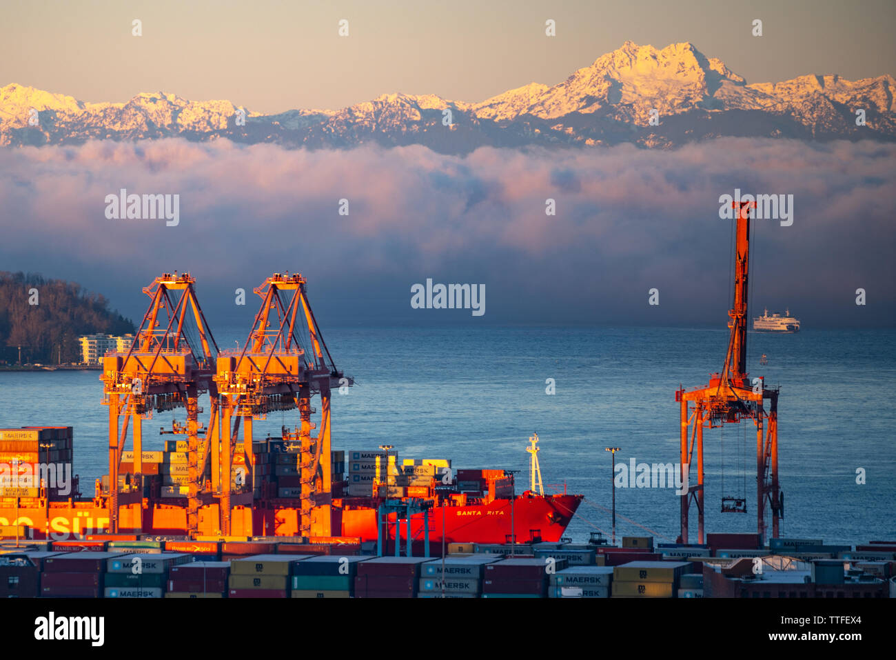 Ships on Puget Sound, Seattle, Wa Stock Photo