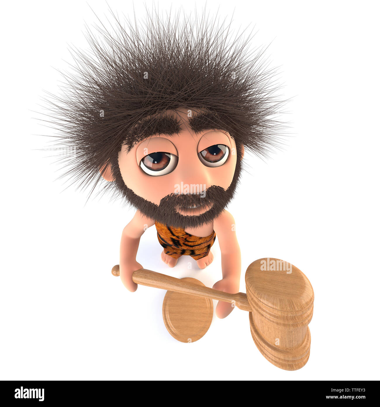 3d render of a funny cartoon stoneage caveman character holding an auction  Stock Photo - Alamy