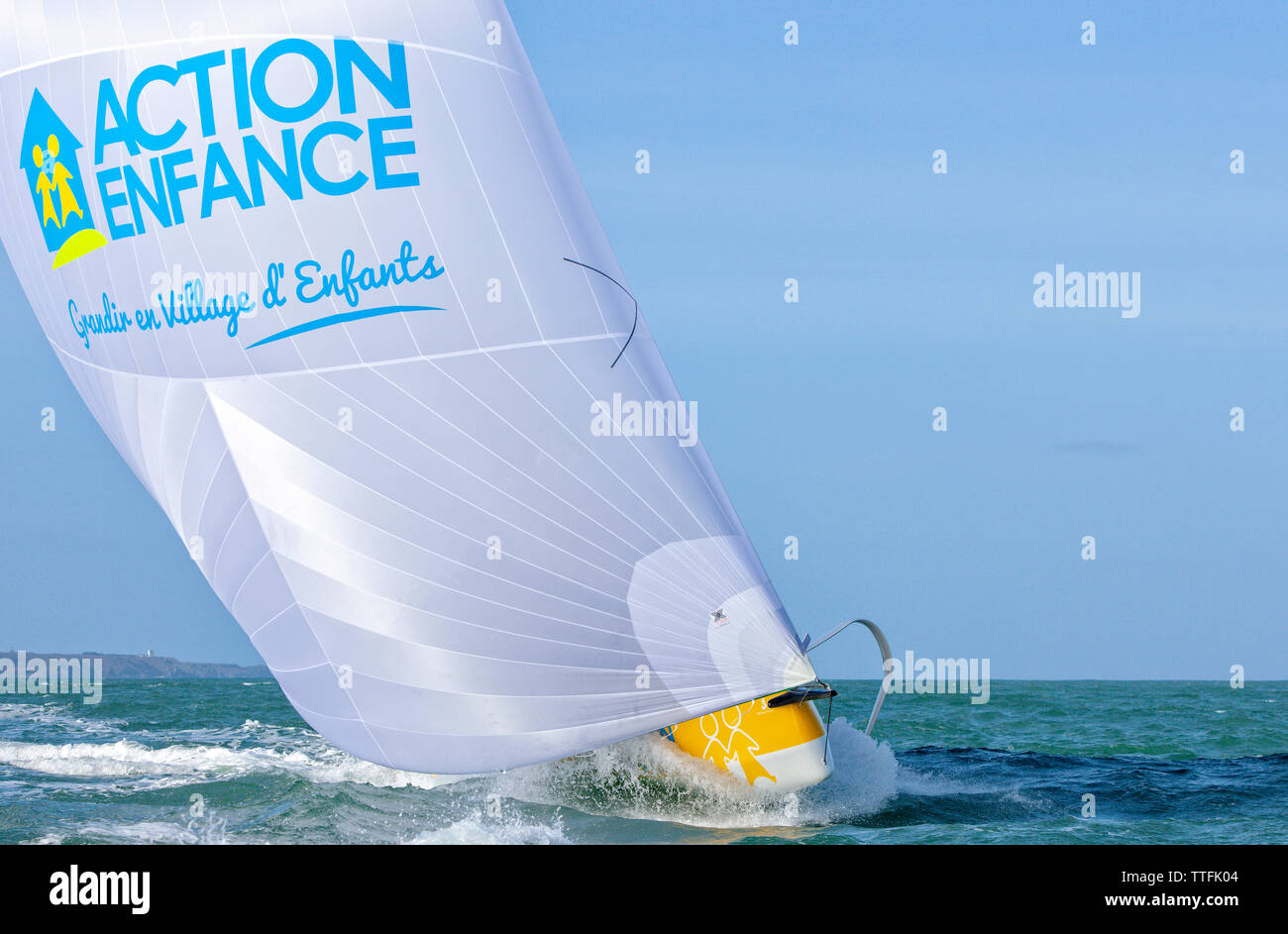 Training Session with LoÌøck Peyron onboard a Figaro Beneteau 3. Stock Photo