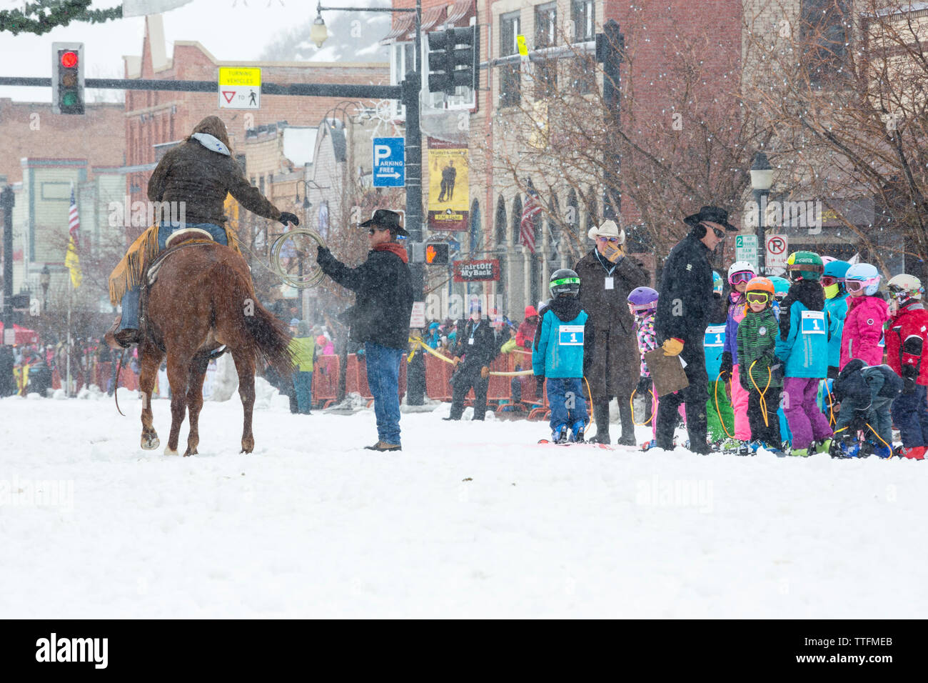 Skijoring at the Steamboat Springs Winter Carnival Stock Photo