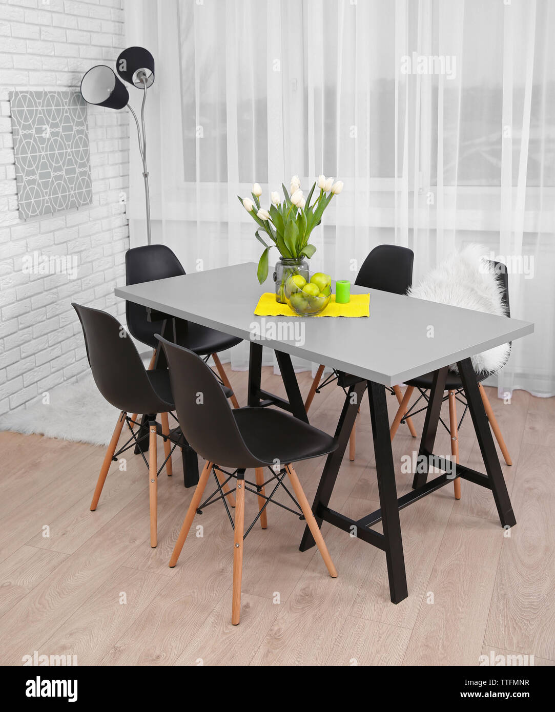 Dining table in home interior Stock Photo - Alamy