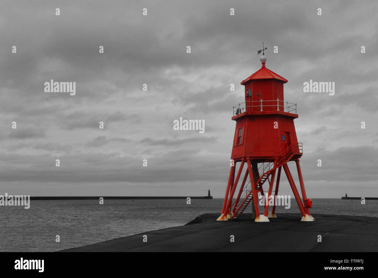 Red Groyne at South Shields, UK Stock Photo