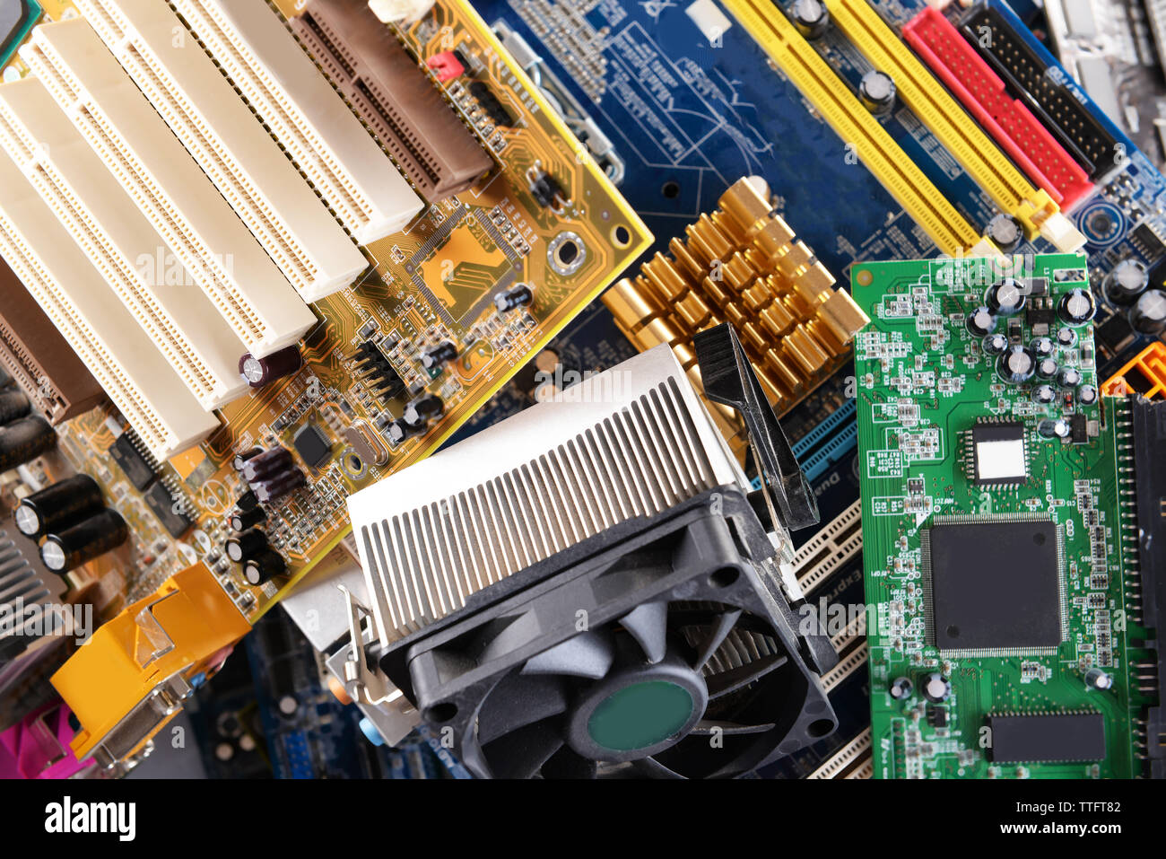 Computer motherboards with fan, close up Stock Photo - Alamy