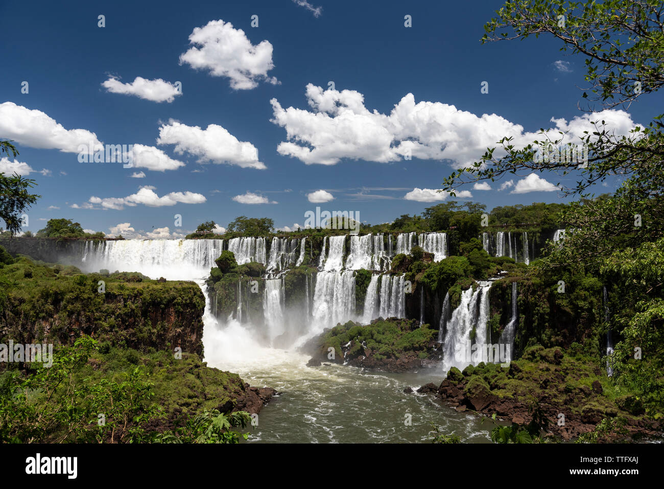 Beautiful landscape of big waterfall set on green atlantic rainforest Stock Photo